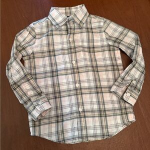 Janie & Jack Plaid Boys 3T button down long sleeve Shirt - White Black Green